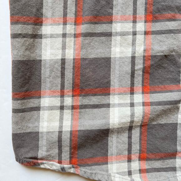 Lightweight Harley Davidson Embroidered Plaid Flannel Shirt Button Gray Orange - Picture 9 of 11